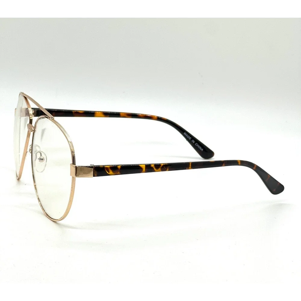 Aviator Glasses‎ Gold Frame Tortoise Temple Clear Lens Fashion Eyewear Hip Hop